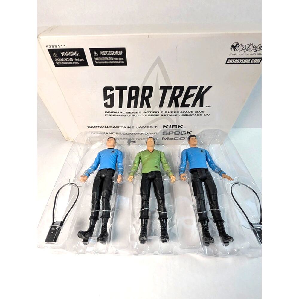 NIB 2003 Art Asylum Star Trek Original Series Wave 1 Kirk Spock McCoy Figure Set